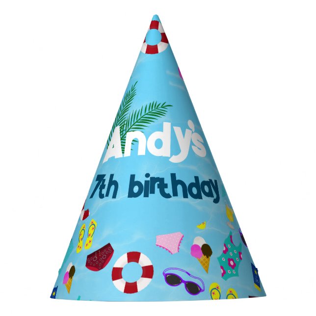 Cute Name Pool Birthday Party  Hat (Front)