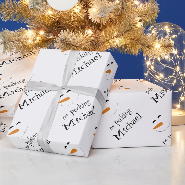 Cute Named No Peeking Snowman Wrapping Paper (Holidays)