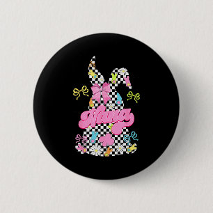 Cute nana chequered bunny coquette bow easter day 6 cm round badge
