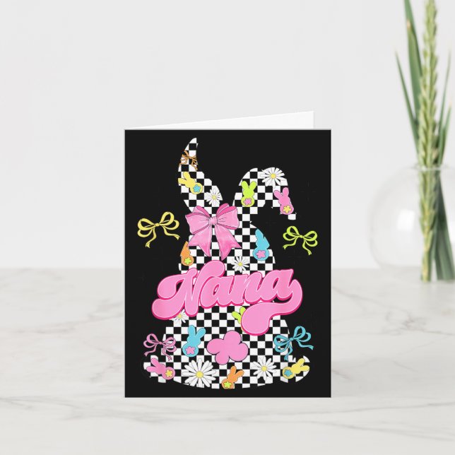 Cute nana chequered bunny coquette bow easter day card (Front)
