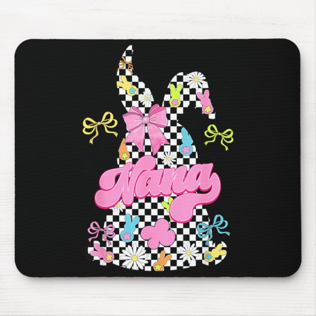 Cute nana chequered bunny coquette bow easter day mouse pad (Front)