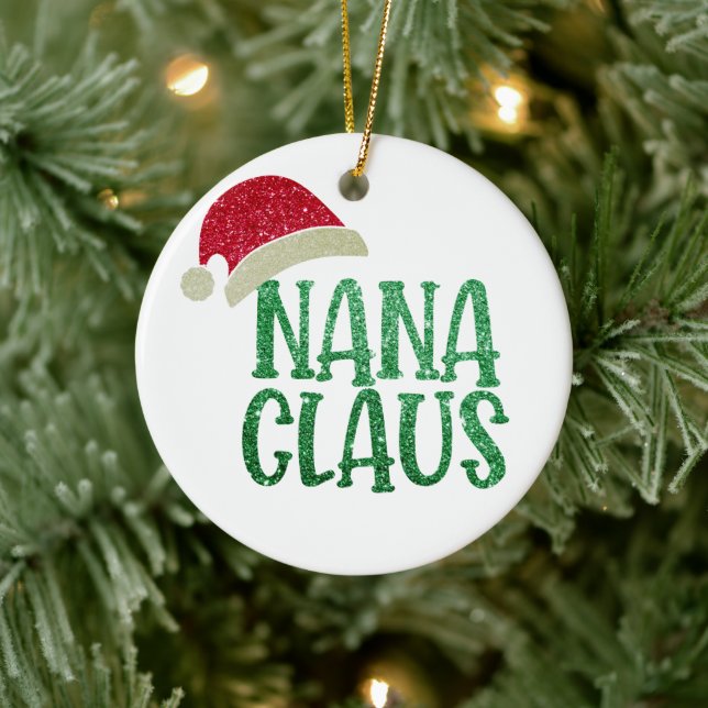 Cute Nana Claus Christmas - Personalised Grandma Ceramic Tree Decoration (Tree)