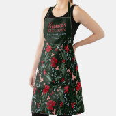 Cute nana kitchen winter red green floral pattern apron (Insitu)