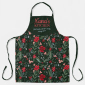 Cute nana kitchen winter red green floral pattern apron (Front)