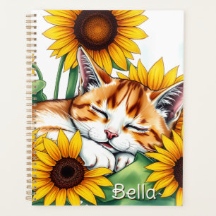 Cute Napping Kitten and Sunflowers Personalised Planner