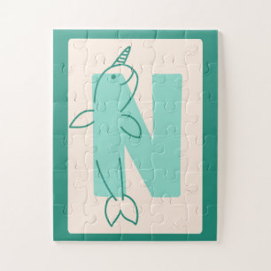 Cute Narwhal Alphabet "N" Poster Jigsaw Puzzle