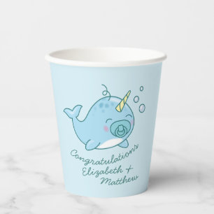 Cute Narwhal Baby Shower Kawaii Blue Boy Paper Cups
