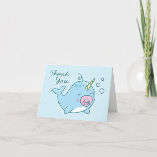 Cute Narwhal Baby Shower Thank You Pink Girl Card