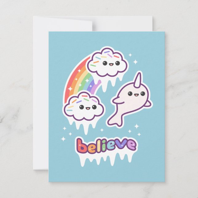 Cute Narwhal Birthday Party Invitations (Front)