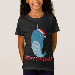 Cute narwhal Christmas Tree Lights T-Shirt