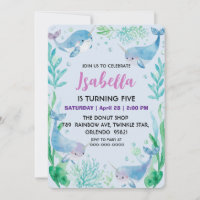 Cute Narwhal fish Pattern Watercolor Under the Sea