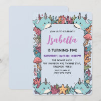 Cute Narwhal fish Pattern Watercolor Under the Sea