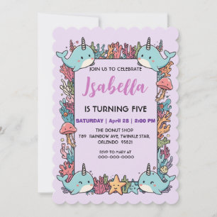 Cute Narwhal fish Pattern Watercolor Under the Sea Save The Date