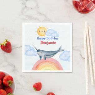 Cute narwhal fish unicorn Birthday Party Napkin