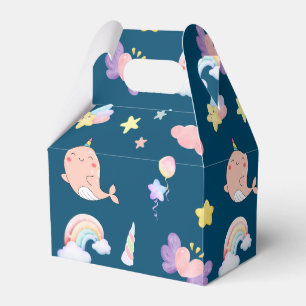 Cute Narwhal Fish Unicorn Rainbow sea Birthday Favour Box