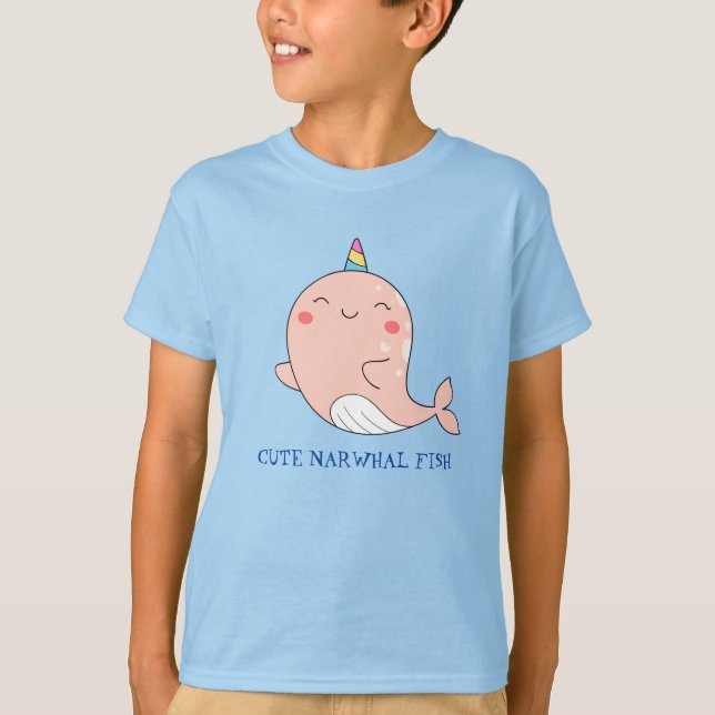 Cute Narwhal Fish Unicorn Rainbow sea Birthday  T-Shirt (Front)