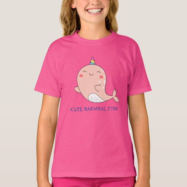 Cute Narwhal Fish Unicorn Rainbow sea Birthday  T-Shirt (Front)