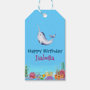 Cute Narwhal Fish Unicorn Whale sea Birthday  Gift Tags