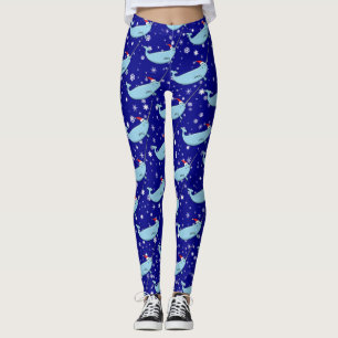Cute Narwhal in Santa Hat Pattern Leggings
