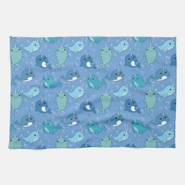 Cute Narwhal Pattern Tea Towel (Horizontal)