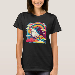 Cute Narwhal Sea Creature Rainbows Clouds And Narw T-Shirt