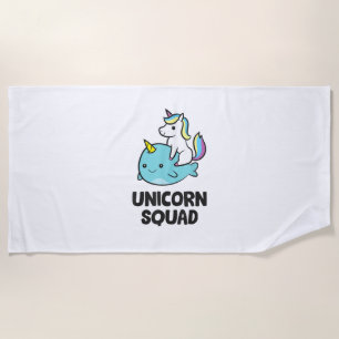 Cute Narwhal Unicorn Squad Funny Unicorn And Narwh Beach Towel