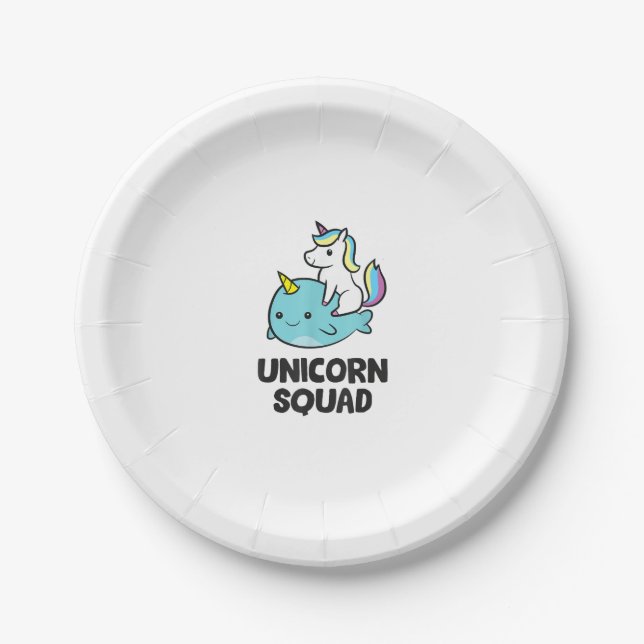 Cute Narwhal Unicorn Squad Funny Unicorn And Narwh Paper Plate (Front)