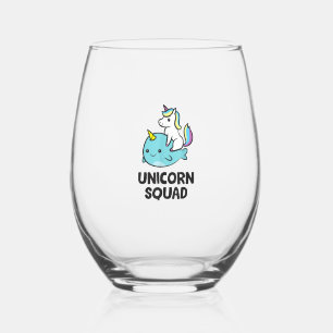 Cute Narwhal Unicorn Squad Funny Unicorn And Narwh Stemless Wine Glass