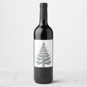 Cute Narwhal Wearing a Santa Hat with Festive   Wine Label