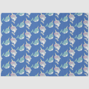 Cute Narwhal Whimsical Cartoon Pattern in Blue Tissue Paper
