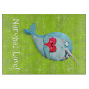 Cute Narwhal with Heart Cutting Board