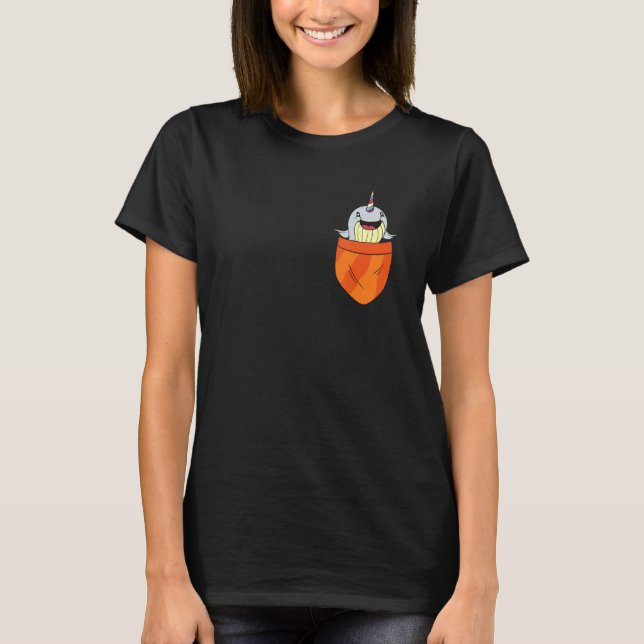 Cute Narwhale With a Rainbow Horn In My Pocket Cut T-Shirt (Front)