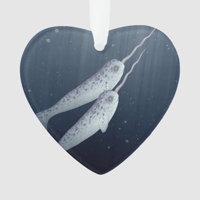 Cute Narwhals Swimming Together Underwater Ornament (Front)