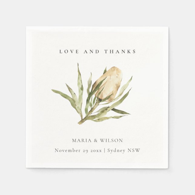 Cute Native Banksia Watercolor Floral Wedding Napkin (Front)