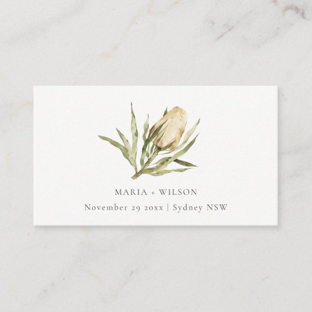Cute Native Banksia Watercolor Floral Wedding Place Card (Front)