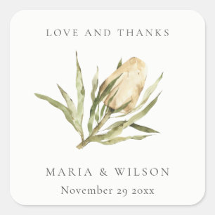 Cute Native Banksia Watercolor Floral Wedding Square Sticker