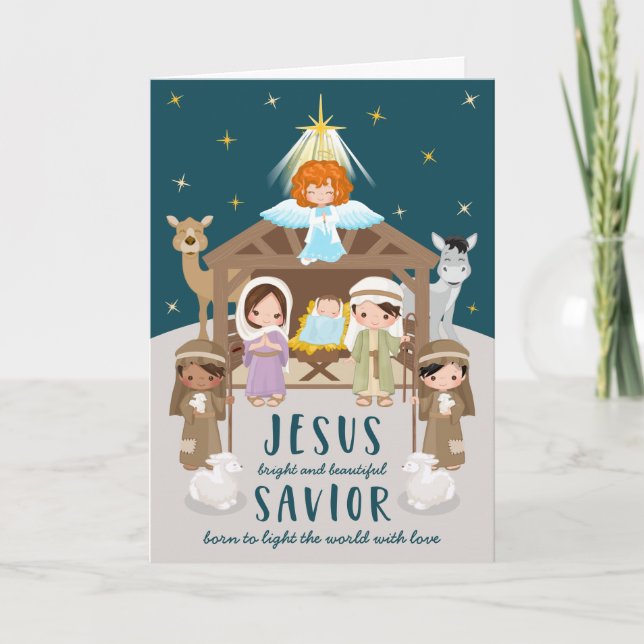 Cute Nativity Baby Jesus Christmas | Beige Holiday Card (Front)