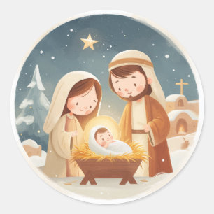 Cute Nativity Christmas Classic Round Sticker