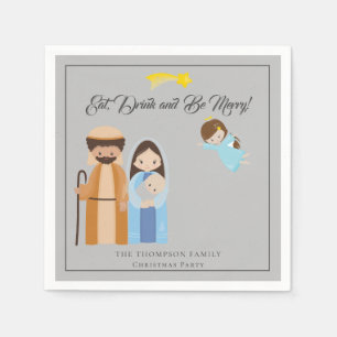 Cute Nativity Eat Drink Be Merry Christmas Napkin