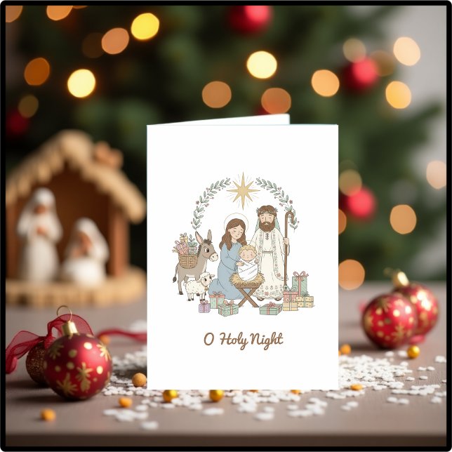 Cute Nativity “O Holy Night” Christmas Christian Holiday Card (Cute Nativity “O Holy Night” Christmas Card – Modern Christian Holiday Card)