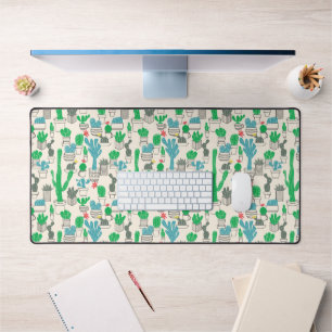 Cute Natural Floral Cacti Pattern 2 Desk Mat