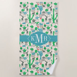 Cute Natural Floral Cacti Pattern Beach Towel