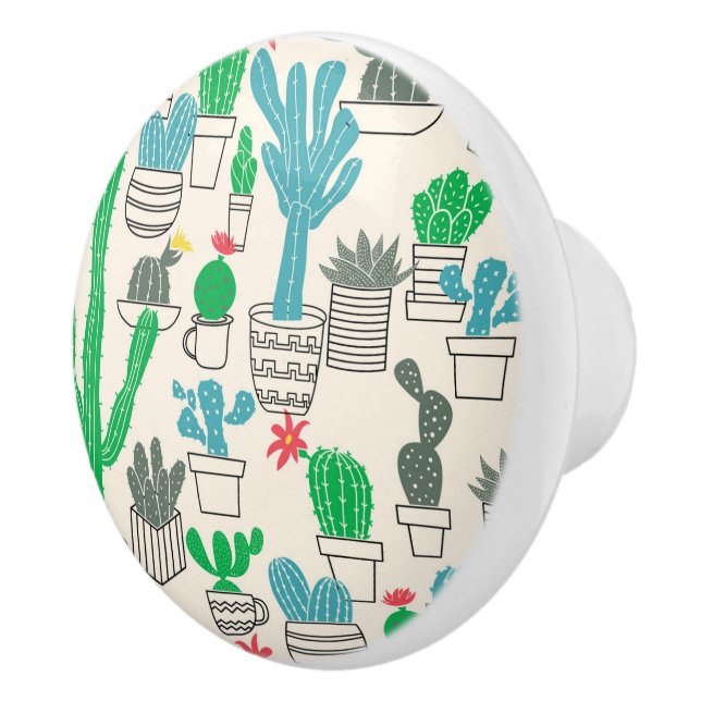 Cute Natural Floral Cacti Pattern Ceramic Knob (Right)
