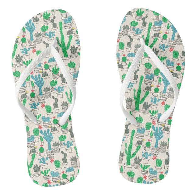 Cute Natural Floral Cacti Pattern Jandals (Footbed)