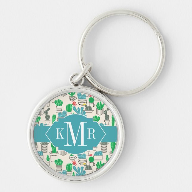 Cute Natural Floral Cacti Pattern Key Ring (Front)