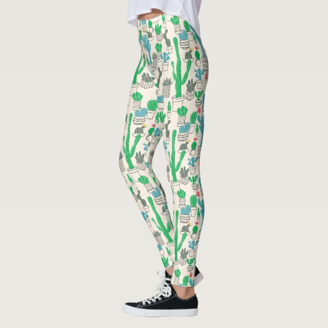 Cute Natural Floral Cacti Pattern Leggings (Left)