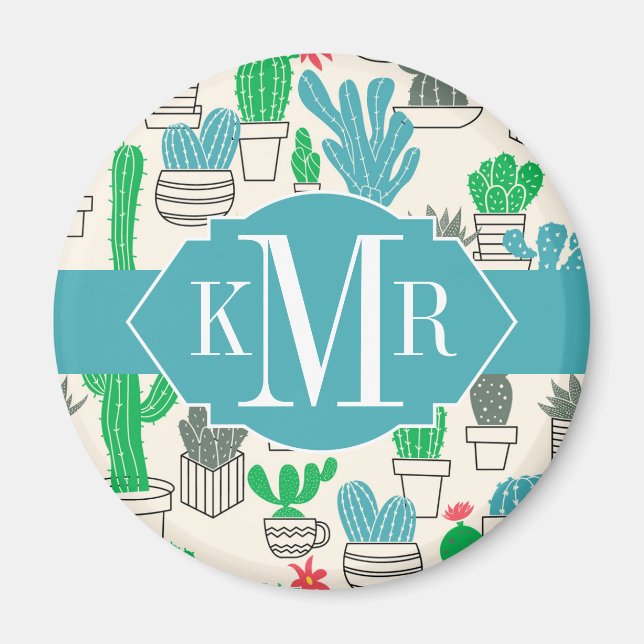Cute Natural Floral Cacti Pattern Magnet (Front)
