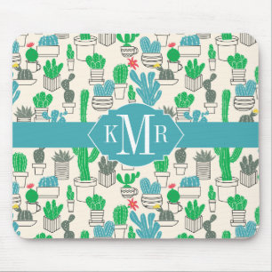 Cute Natural Floral Cacti Pattern Mouse Pad