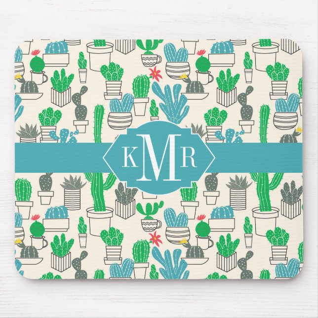 Cute Natural Floral Cacti Pattern Mouse Pad (Front)