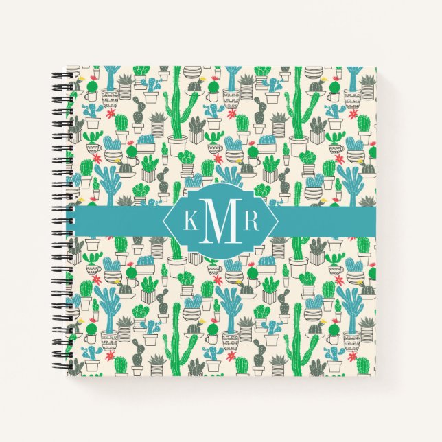 Cute Natural Floral Cacti Pattern Notebook (Front)